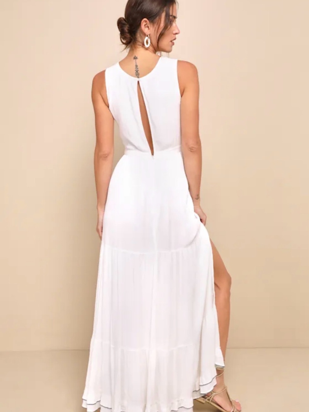 Lulus Women’s Tickets To Paradise Maxi Dress White Embroidered Tiered Size Large - Picture 2 of 10